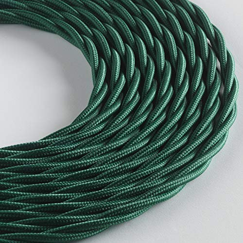 Klartext - Cavo tessile trecciato LUMIÈRE per illuminazione, 3x0,75mm, Verde scuro, 5mt.|Attenzione: cavo terra incluso! Massima sicurezza anti scossa!