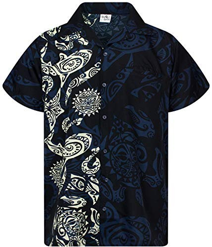 King Kameha Funky Chemise-Hawaienne, Manche-Courte, Maori-Wedding, Noir, S