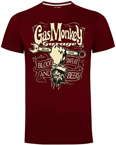 Gas Monkey Garage Meccanica Chiave Borgogna Mens Gents T-Shirt Borgogna L