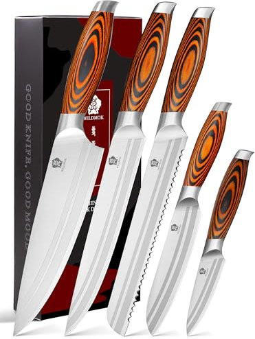 WILDMOK Set de 5 Cuchillos Utensilios de Cocina Cuchillos, Acero Alemán Cuchillos de Cocina Profesionales para Chef