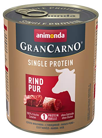 animonda GranCarno Hunde Nassfutter Single Protein Rind pur (6 x 800g), getreidefreies Hundenassfutter ohne Zucker, für ausgewachsene Hunde, mit frischen fleischigen Zutaten