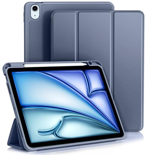 Vobafe Hülle für iPad Air 11 Zoll 2025/2024 M3/M2, iPad Air 5 4 Generation(2022/2020, 10,9 Zoll,5./4.), Flexibler TPU-Rückdecke mit mit Stifthalter, Auto Schlafen/Wachen, Blau Grau