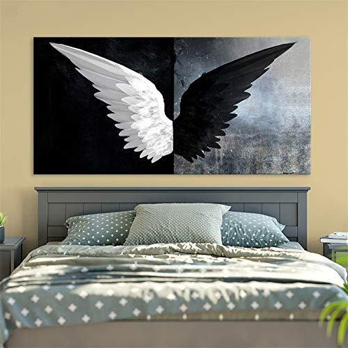 DIY 5D Diamant Painting nach Zahlen Kits,Diamond Painting Set Voll Schwarz-Weiß-Flügel Große Bilder Diamant Gemälde Full kristall Strass Kreuzstich Stickerei für Home Wall Décor-Round Drill,50X100cm