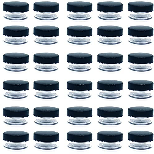 Lot de 30 récipients vides en plastique de 10 g avec couvercles, pots de baume à lèvres, pommades, échantillons, produits de maquillage (couvercle noir)