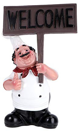 BESPORTBLE Koch Figur Küchenchef Bäcker mit Welcome Schild Harz Koch Dekofigur Stil B Desktop Ornamente Dekoration Für Küche Restaurant Café Bar Bäckerei