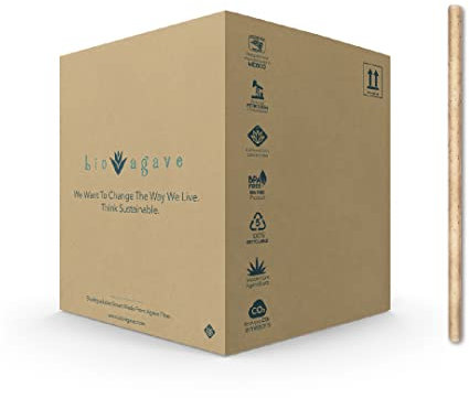 BIO AGAVE - 1.650 einzeln biologisch abbaubare 10,2 x 0,33 Jumbo-Strohhalme aus Agavefasern Perfekt für Smoothies und Boba-Tee
