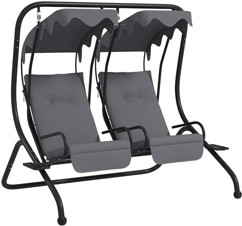 Outsunny Canopy Swing Chair Modern Garden Swing Seat Outdoor Relax Chairs w/ 2 Separate Chairs, Cushions and Removable Shade Canopy, Grey