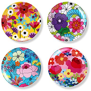 French Bull Assorted Plates - 4 Piece Set - 9 inch Melamine Salad Plates Set of 4 - Melamine Dinnerware for Indoor and Outdoor - Assorted Garden Floral, 72267