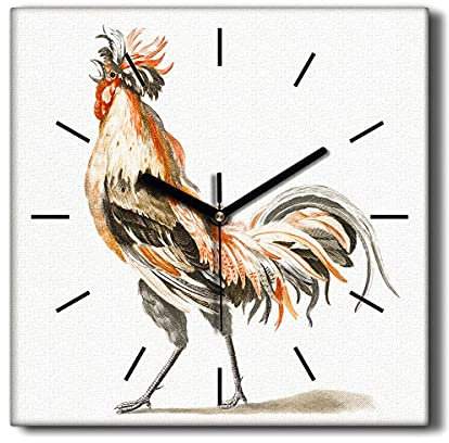 Coloray Uhr auf Leinwand 30x30cm Segeltuch Wohnzimmer Dekoration Ohne tickendes Geräusch Wand Uhr - Tier Vogel Huhn