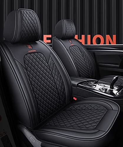 ibon Autositzbezüge Set Leder, 5-Sitze Universal-Sitzbezüge Auto Vordersitze und Rückbank Komplettset for Auto Zubehör Innenraum (Schwarz + Beige) (B schwarz)