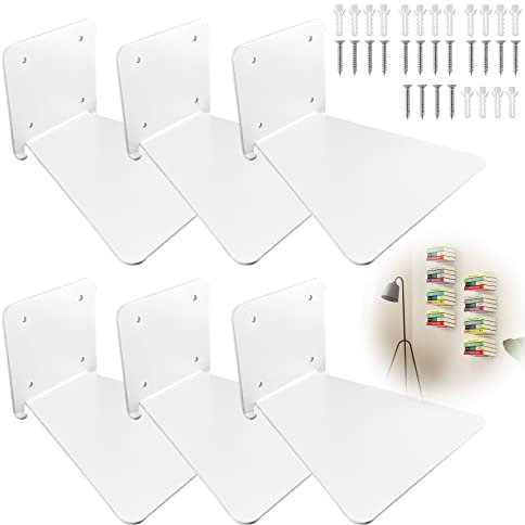 Tamseen Unsichtbares Bücherregal, 6 Stücke Floating Bookshelf Wandregal aus Metall, Weiß Moderne Wandmontage Mehrzweck Schwebende Bücherregal, für Haus Büro Klassenzimmer Bibliothek