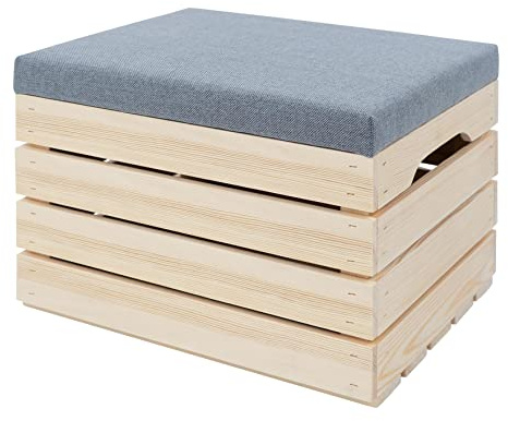 POLWOOD 2in1 Sitzbank & Aufbewahrungstruhe gepolstert - Polsterhocker Sitztruhe aus Holz, Sitzhocker Sitzbank mit Stauraum (50 x 40 x 35cm), Aufklappbar