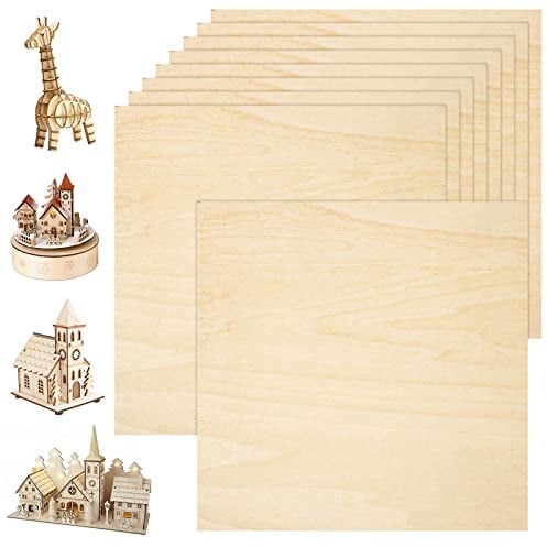 AKOLAFE 12PCS Balsa Wood 200x200x6mm Plywood Sheets Wood Planks Unfinished Basswood Balsa Wood Board for DIY Crafts Projects, Woodcraft Model, Pyrography, Painting and Engraving