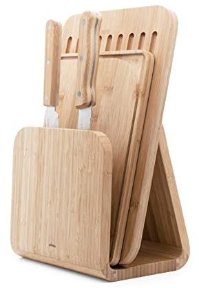 Coffret affûté | Kit Complet du Cuisinier : 1 Planche à Découper, 1 Planche à Pain, 1 Couteau d'Office, 1 Couteau à Pain et 1 Support Aimanté