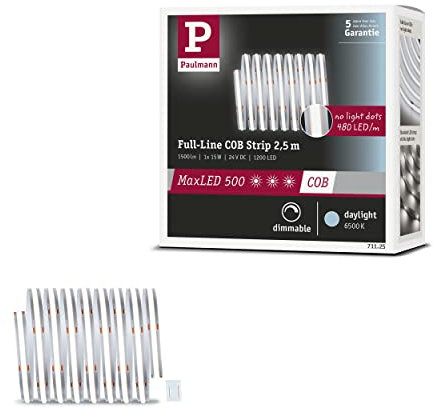Paulmann 71125 MaxLED 500 LED Strip Full-Line COB 15W 600lm/m 480LEDs/m dimmbar 2,5m Silber Kunststoff 6500K LED Band erweiterbar