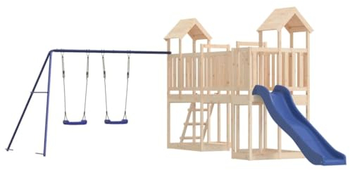 vidaXL Spielturm, Klettergerüst mit Rutsche Schaukel, Kinder Kletterturm mit Holzdach, Spiel-Zubehör für Garten, Holz Spielplatz, Massivholz Kiefer
