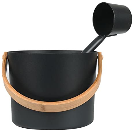 Facynde Seau pour Sauna, 7L Seaux Sauna Aluminium Luxe, Accessoires Sauna Kits, Seau en Aluminium Sauna avec Cuillères À Lon Manche Correspondant Au Baril Sauna Louche