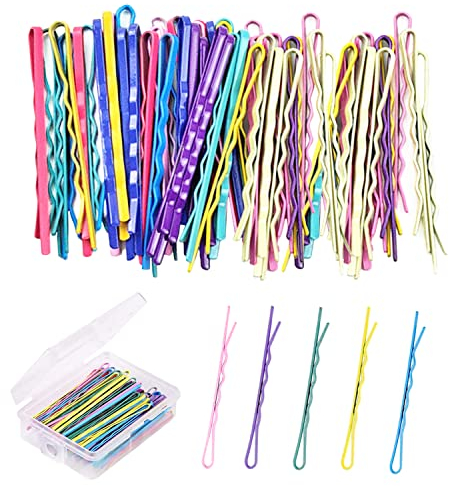 50 horquillas para el pelo, pinzas para el pelo para cabello grueso, horquillas de colores, pinzas Kirby en caja de plástico, pinzas para el pelo onduladas para mujeres y niñas