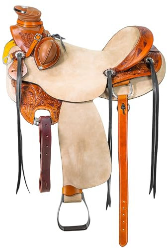 Manaal Enterprises Premium Ledersattel für Pferde, Watenbaum, Western-Leder, Ranch-Sattel, Arbeitspferd, Ledersattel in den Größen 25,4 cm bis 45,7 cm, Sitz erhältlich (Rundschnalle, 43,2 cm)