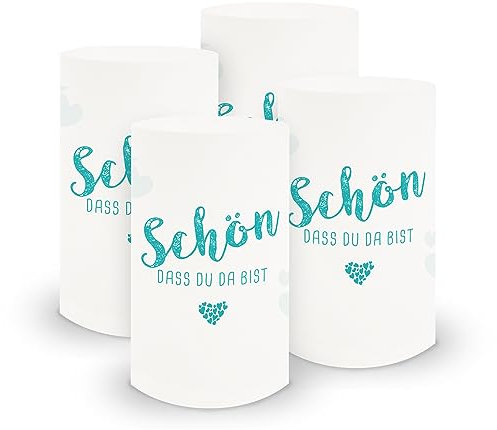 itenga 6X Windlicht Tischlicht aus Folie Schön DASS du da bist I 10,0 x 21,0 cm I ideal als Tischdeko für Jede Feierlichkeit I geeignet für Teelichter oder LED-Kerzen (türkisblau)
