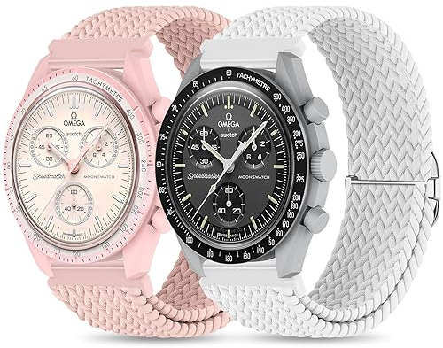 Tovimall Uhrenarmband für Omega X Swatch MoonSwatch Speedmaster, Nylon, geflochten, 20 mm, Rosa