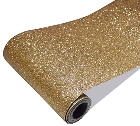 CRE8TIVE Glitzer Tapete Gold Glitzerfolie Selbstklebend Champagner Fototapete Schlafzimmer Möbelaufkleber Folie für Möbel Küchenrückwand Selbstklebend Spiegel Bilderrahmen Verpackung 20cm x 200cm