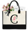 sundee Personalisierte Strandtasche aus Segeltuch mit Innentasche mit Reißverschluss, monogrammierte Geschenktasche für Hochzeit, Geburtstag, Urlaub, Schwarzer Buchstabe C, One Size