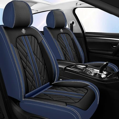 highsam Autositzbezüge Vordersitze Universal, Kunstleder Sitzbezüge Auto, 2 Stück Schonbezug Autositz Vorne Wasserdicht, Airbag kompatibel, Kompatibel mit Den Meisten Limousinen SUV (Schwarz Blau)