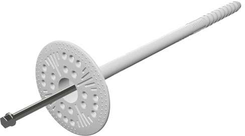 10mm x 180mm (Pack of 100) Plastic Insulation Fixing Hammer Driven Fastener with Metal Nail for Concrete and Masonry 57.12
