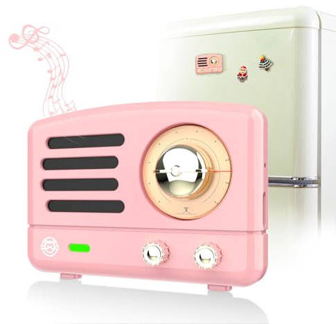 Muzen Altavoz Bluetooth Magnético, Mini Retro Bluetooth Speaker Pequeño con Cable USB C Bluetooth 5.3, Regalos Vintage Originales para Mujer (Rosa)