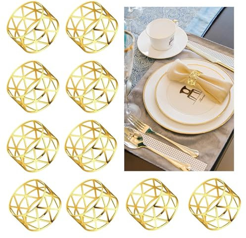 10 Piezas Anillos Servilleteros Dorado, Yvmew Anillo de Servilleta de Metal Aro de Servilleta Hebilla Ahueca Servilleteros Individuales de Mesa para Bodas Navidad Acción de Gracias Cumpleaños