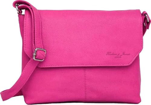 Hudson & James Designer-Umhängetasche aus echtem Leder für Damen, für den Alltag, Crossover, Cross-Body, Arbeit, iPad, Schultertasche, rose, M