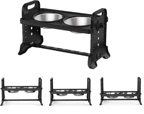 Raised Dog Bowl Height-Adjustable, Ruspela Dog Feeding Station, Non-Spill Dog Bowl Stand Dog Bowl Set Elevated Dog Bowls 4 Adjustable Heights for Dogs Cats