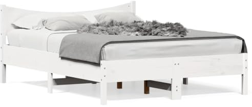 vidaXL Massivholzbett, Bett Doppelbett für Schlafzimmer, Bettrahmen mit Lattenrost Kopfteil, Schlafzimmermöbel Holzbett, 140x200 cm Weiß Kiefer