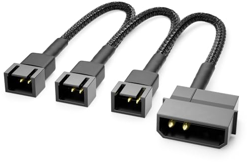 deleyCON 20cm 4-Pin Molex 12V auf 3x3-Pin Lüfterkabel - Lüfteradapter Lüfterkabel für Prozessor- und Gehäuselüfter - Verlängerung Netzteil Lüfter Kabel Schwarz