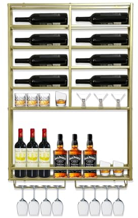 amhricho Portabottiglie da Parete, Portabottiglie da Parete con Portabottiglie E Portabicchieri, Piccolo Portabottiglie da Parete per Ristorante, Bar E Cucina(Gold,1pcs)