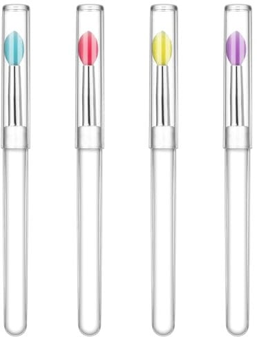 4 Pcs Silicone Lip Brush Lipstick Applicator Wands Plastic Lip Scrub Brush Reusable Lip Balm Applicator with Cap Makeup Applicator for Lipstick, Eyeshadow, Lip Gloss, Lip Balm