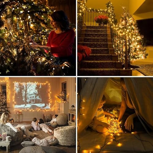 GlobaLink 500er LED Lichterkette Batterie, 25M Weihnachtsbeleuchtung Außen mit Timer 8 Modi Cluster Lichterkette für innen und außen Weihnachten Geländer Balkon Garten Dekoration - warmweiß