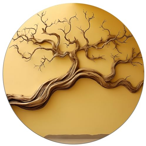 Wallario Glasbild rund Lebensbaum Skulptur - Rund, 50 cm Durchmesser Wandbild Glas in Premium-Qualität: Brillante Farben, freischwebende Optik