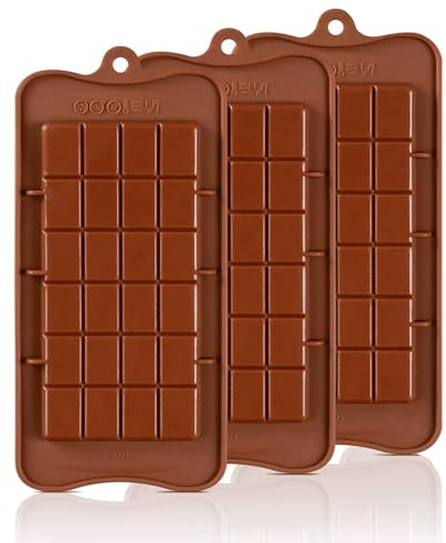 CKCSHI 3 Pcs Break Apart Chocolate Moulds, Silicone, Non-Stick Reusable, Rectangular Prism, Brown