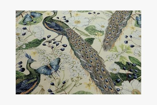 Stoff am Stück Stoff Baumwolle Polyester Gobelin ecru Pfau bunt Decke Kissenbezug Tasche Windröschen Himmelsfalter Schmetterling