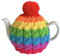 Knitted Bright Rainbow Cable Tea Cosy for a standard sized 4 to 6 cup teapot