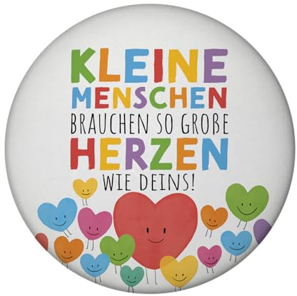 Herzen Magnet mit Flaschenöffner rund mit Spruch Große Herzen für kleine Menschen Perfekte Geschenkidee für Kita Kindergarten Bunte Herzen als Dankeschön für Kinder zum Abschied