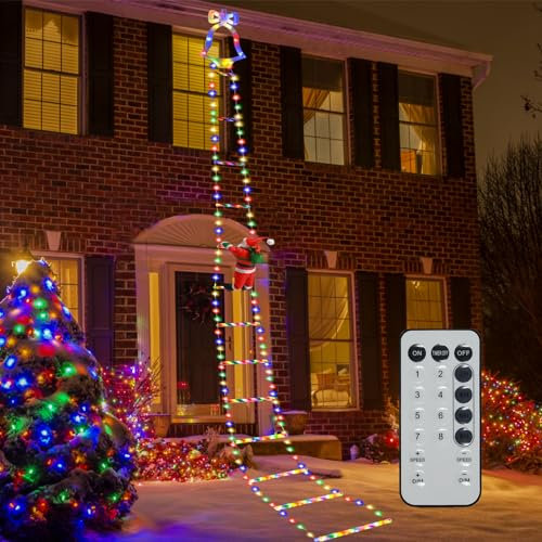 Ulikey LED Weihnachtsmann Leiter Lichterkette, 8 Modi LED Weihnachtsbeleuchtung mit Fernbedienungen, Santa Kletterleiter LED Weihnachtsschmuck für Außen Und Indoor Hängend Deko (Farbiges Licht, 3M)