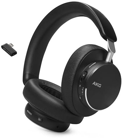 AKG N9 Hybrid - Wireless Over-Ear Noise Cancelling Headphones, 2.4GHz USB-C dongle and BT, Hi-Res Quality Sound, True Adaptive Noise Cancelling, Zoom Certified Superior Call Quality (Black)