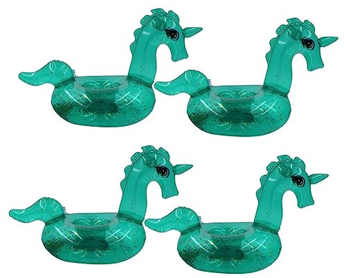 BESTonZON 4pezzi Supporto Gonfiabile Per Bicchieri Forma Di Unicorno Trasparente Verde Porta Bevande Da Spiaggia Per Feste Estive e Decorazioni Piscina