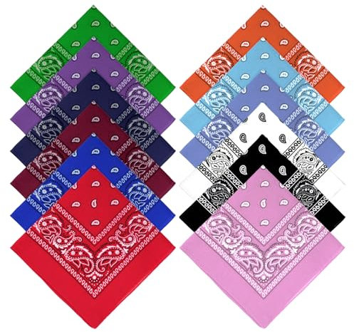 12 Stück Bandana, 12 Farben Halstuch, Kopftuch Rot, Headwear Haar Schal für Damen Herren Modekoordinate, Tanzen, Biker, Sport, Outdoor (54 x 54 cm)