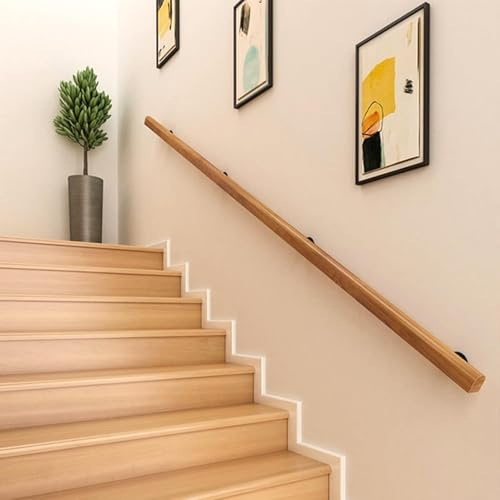 Wooden Handrails for Stairs, Non-Slip Stair Banister with Brackets, Against The Wall Elderly and Children's Safety Grab Bar Kit, for Interior Corridor Villa Building Loft (A, 300cm)