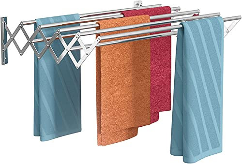 Aioneer Wäscheständer Zur Wandmontage, Rostfrei, Ausziehbarer Akkordeon-Wäscheständer Für Waschküche/Badezimmer, Turm, 7 Stangen, Platzsparender Kleiderbügel Aus Edelstahl80cm