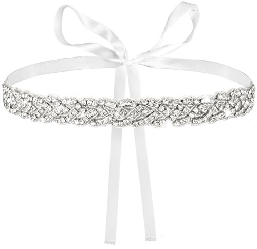 Telooco Brautgürtel Damen Taillengürtel Braut Strass Hochzeit Gürtel Weiß Glitzer Schärpe Handgefertigt Gewebt Kleid Gürtel Kristallgürtel für Braut Brautjungfer Hochzeit Party